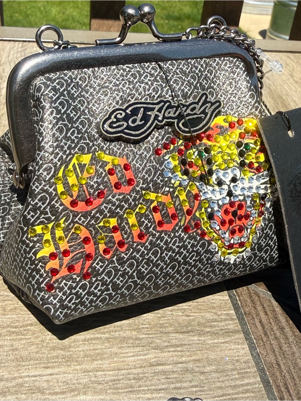 NWT Ed Hardy Y2K Micro Kiss-Lock Crossbody Mini Bag Rhinestone Tiger - Picture 3 of 7